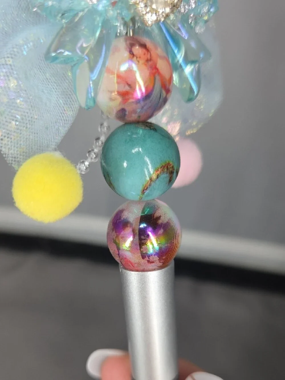 Iridescent Blue Bow,Pom-Pom Ballpoint Pen